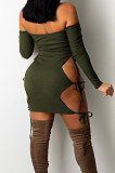 Dark Green Night Club Sexy Ribber Halter Neck Bandage Hollow Out Hip Dress HH88989-1