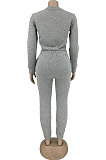 Grey Modest New Cotton Hoody Tops Jogger Pants Plain Color Sets DN8643-5