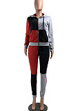 Grey Wholesale New Multicolor Spliced Long Sleeve Zip Hoodie Jogger Pants Sport Sets W8358-2