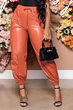 Black Luxe Simple Pu Leather Casual Pencil Pants DN8642-3