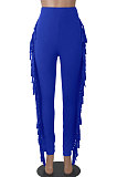Black Women Fashion Solid Color Sexy Tassel Mid Waist Long Pants WMZ2683-1