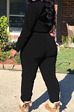 Black Modest New Cotton Hoody Tops Jogger Pants Plain Color Sets DN8643-4