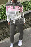 Green Casual  Preppy Thicken Spliced Long Sleeve Hoodie Tops Jogger Pants Sport Sets W8359-4