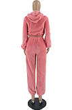 Khaki Fashion Velvet Thicken Warm Strapless&Cardigan Jacket Coat Jogger Pants Sets YYF8269-2