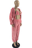 Khaki Fashion Velvet Thicken Warm Strapless&Cardigan Jacket Coat Jogger Pants Sets YYF8269-2