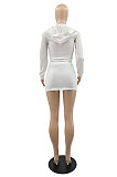 Black Winter Pattern Printed Long Sleeve Hooded Mini Skirts Casual Sets YMM9086-2