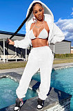 White Fashion Velvet Thicken Warm Strapless&Cardigan Jacket Coat Jogger Pants Sets YYF8269-1