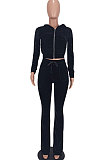 Wholesale-product | Coffee Women Solid Color Pleuche Casual Hoodie Zipper Wide Leg Pants Sets ED8527-8