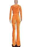 Wholesale-product | Pink Women Solid Color Pleuche Casual Hoodie Zipper Wide Leg Pants Sets ED8527-1