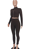 Ginger Women Pure Color Long Sleeve Zipper Sexy Sport Bodycon Pants Sets ED8528-4