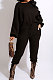 Black Modest New Puff Sleeve Irregularity Hoodie Tops Jogger Pants Plain Color Suit CM2165-5