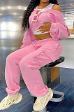 Black Women Pure Color Casual Zipper Hoodie Top Side Pocket Pants Sets DY6677-4