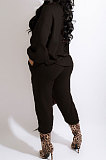 White Modest New Puff Sleeve Irregularity Hoodie Tops Jogger Pants Plain Color Suit CM2165-1