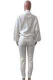 Brown Women Fleece Velvet Pure Color Long Sleeve Zipper Sport Casual Pants Sets NK265-6