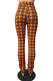Orange Wholesale New Gingham Printed Drawsting Ruffle Pants CM2163-3