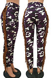 Purple Casual Camouflage Printed Hole Tassel Slim Fitting Jean Pants CM2161-1