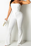 Pink Sexy Night Club Pure Color Zip Back Strapless Flare Pants Slim Fitting Suit CM2162-5
