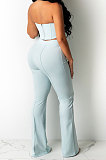 Black Sexy Night Club Pure Color Zip Back Strapless Flare Pants Slim Fitting Suit CM2162-2