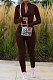 Coffee Women Pure Color Long Sleeve Zipper Sexy Sport Bodycon Pants Sets ED8528-5