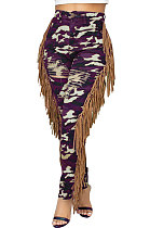 Purple Casual Camouflage Printed Hole Tassel Slim Fitting Jean Pants CM2161-1