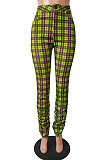 Neon Green Wholesale New Gingham Printed Drawsting Ruffle Pants CM2163-4
