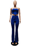 Black Sexy Night Club Pure Color Zip Back Strapless Flare Pants Slim Fitting Suit CM2162-2