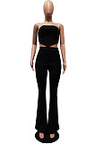 Blue Sexy Night Club Pure Color Zip Back Strapless Flare Pants Slim Fitting Suit CM2162-6