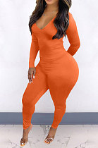 Orange New Cotton Blend Long Sleeve Back Drawsting Ruffle Slim Fitting Jumpsuits BBN212-1