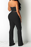 Khaki Sexy Night Club Pure Color Zip Back Strapless Flare Pants Slim Fitting Suit CM2162-8