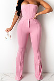 Blue Sexy Night Club Pure Color Zip Back Strapless Flare Pants Slim Fitting Suit CM2162-6