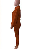 Black Women Fleece Velvet Pure Color Long Sleeve Zipper Sport Casual Pants Sets NK265-4