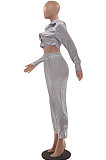 Silvet White Luxe Preppy Pure Color Long Sleeve Lapel Neck Single-Breasted Dew Waist Shirts Trousers Sets LSZ91193
