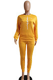 Orange Women Letters Printing Solid Color Pullover Pants Sets DY66301-2