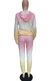 Pink Simple Gradient Printed Long Sleeve Loose Hoodie Tops Jogger Pants Sets BBN215-3