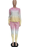Pink Simple Gradient Printed Long Sleeve Loose Hoodie Tops Jogger Pants Sets BBN215-3