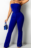 Light Blue Sexy Night Club Pure Color Zip Back Strapless Flare Pants Slim Fitting Suit CM2162-7