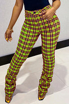 Neon Green Wholesale New Gingham Printed Drawsting Ruffle Pants CM2163-4