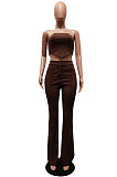 Khaki Sexy Night Club Pure Color Zip Back Strapless Flare Pants Slim Fitting Suit CM2162-8