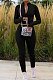 Black Women Pure Color Long Sleeve Zipper Sexy Sport Bodycon Pants Sets ED8528-2