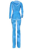 Wholesale-product | Coffee Women Solid Color Pleuche Casual Hoodie Zipper Wide Leg Pants Sets ED8527-8