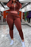 Black Euramerican Women Pure Color Fashion Pleuche Hoodie Coat Zipper Pants Sets ED8535-1