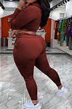 Peach Euramerican Women Pure Color Fashion Pleuche Hoodie Coat Zipper Pants Sets ED8535-3