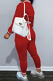 Red Modest Sports Webbing Spliced Letter Printed Long Sleeve Jaket Coat Skinny Pants Baseball Uniform Sets WM21011-2