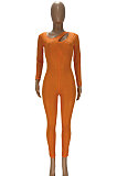 Orange Sexy Night Club See-Through Long Sleeve Solid Color Bodycon Jumpsuits YT3292-4