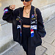 Black Women Long Sleeve Cardigan Zipper Printing Loose Casual Hoodie Coat HJC8077