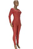 Red Sexy Night Club See-Through Long Sleeve Solid Color Bodycon Jumpsuits YT3292-2