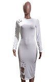 White Night Club Women's Long Sleeve Round Neck Hollow Out Bodycon Dress YX9043-6