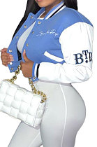 Light Blue Euramerican Women Positioning Printing Coat Baseball Uniform MOL177