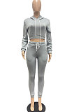 Red Lady Autumn Winter Sexy Casual Crop Hoodie Bandage Zipper Sweater And Velvet Pants Sets JP1056-4
