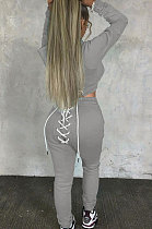 Gray Lady Autumn Winter Sexy Casual Crop Hoodie Bandage Zipper Sweater And Velvet Pants Sets JP1056-2